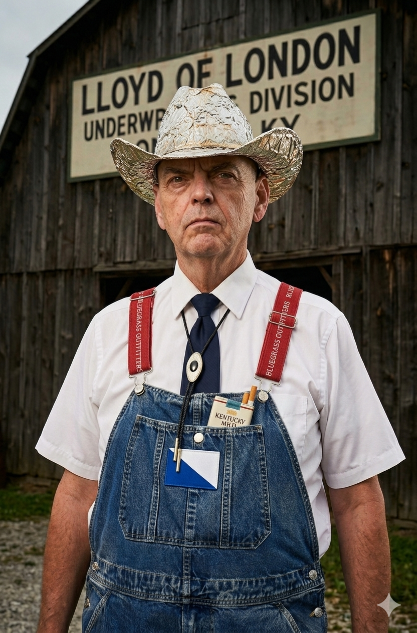 Lloyd of London, standing in front of the Lloyd of London Underwriting Division barn in London, Kentucky